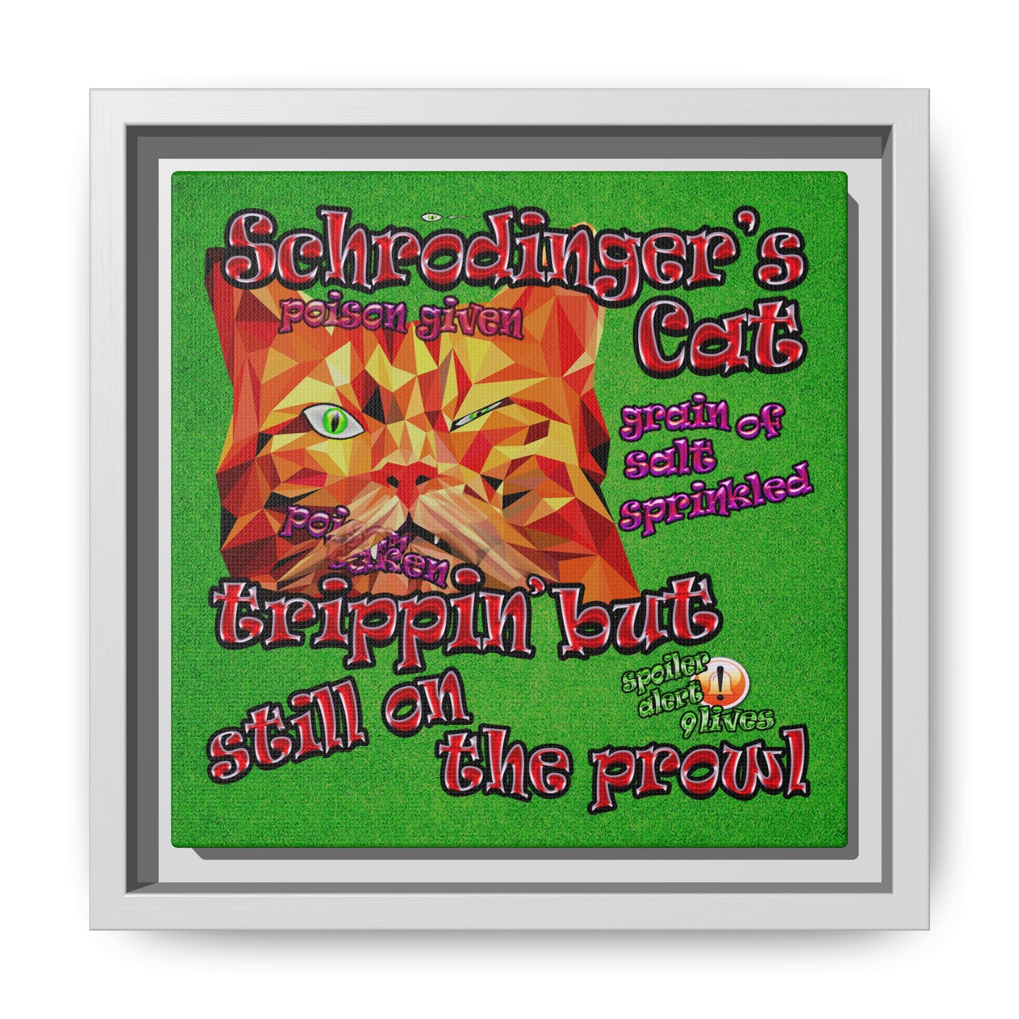schrodinger's cat - framed canvas art (green turf)