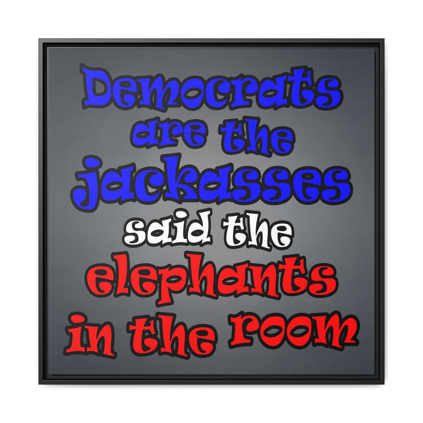 donkeys and elephants - framed canvas art (grey-light grey)