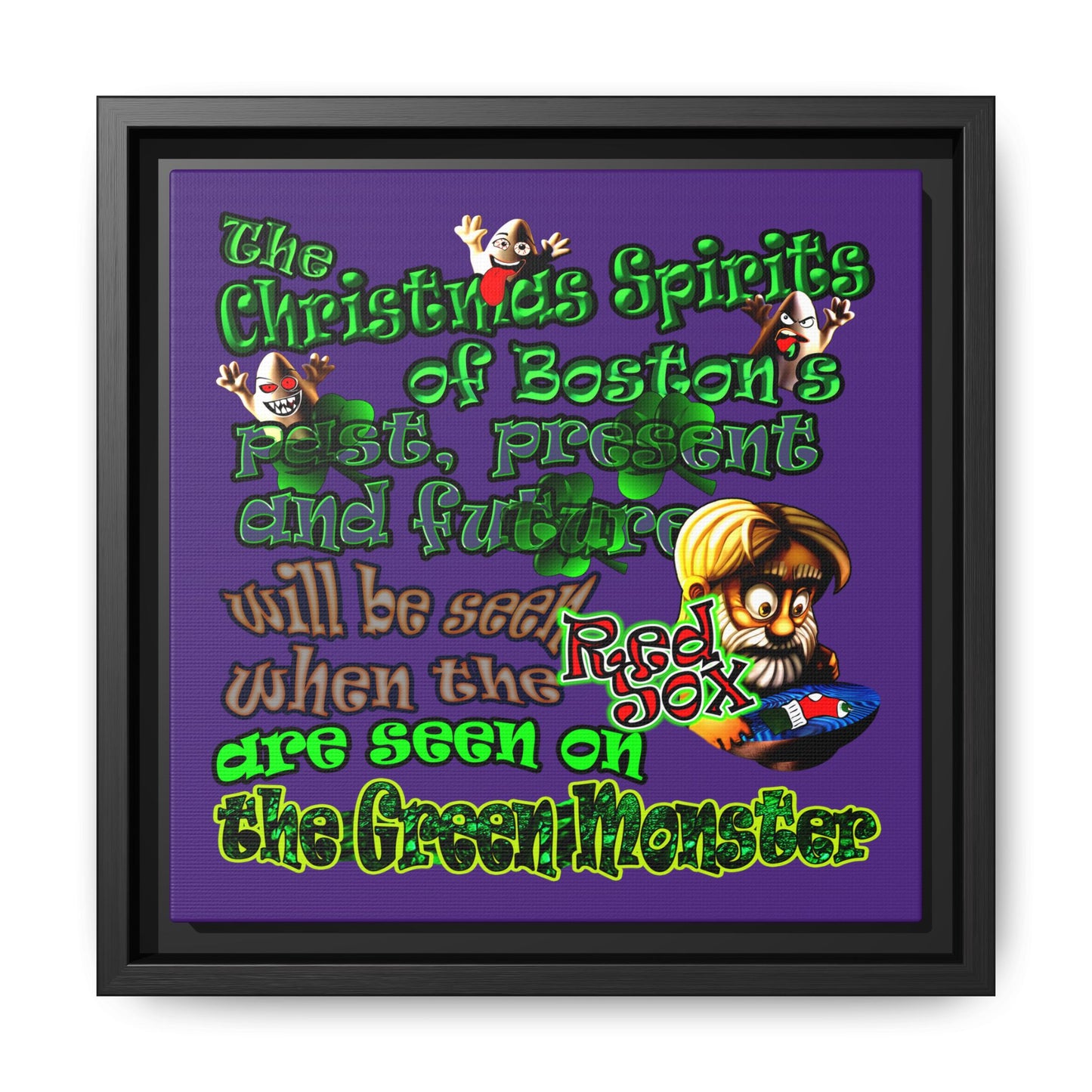christmas spirits of boston - framed canvas art (purple)