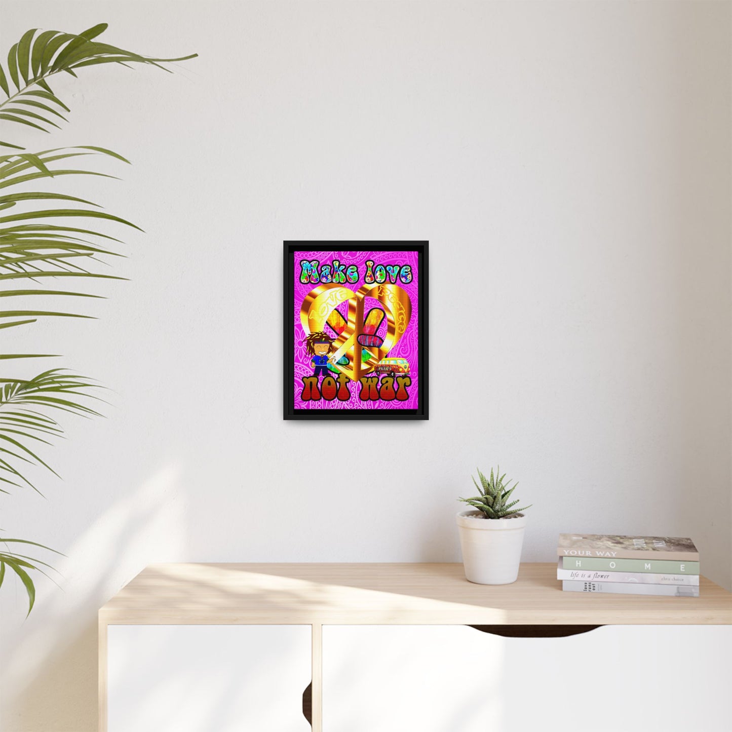 love peace - framed canvas art (pink swirl)