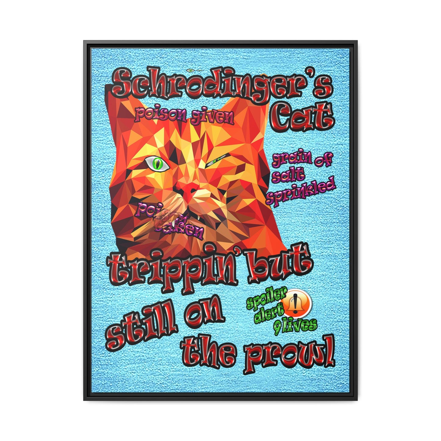 schrodinger's cat - framed canvas art (faded blue)