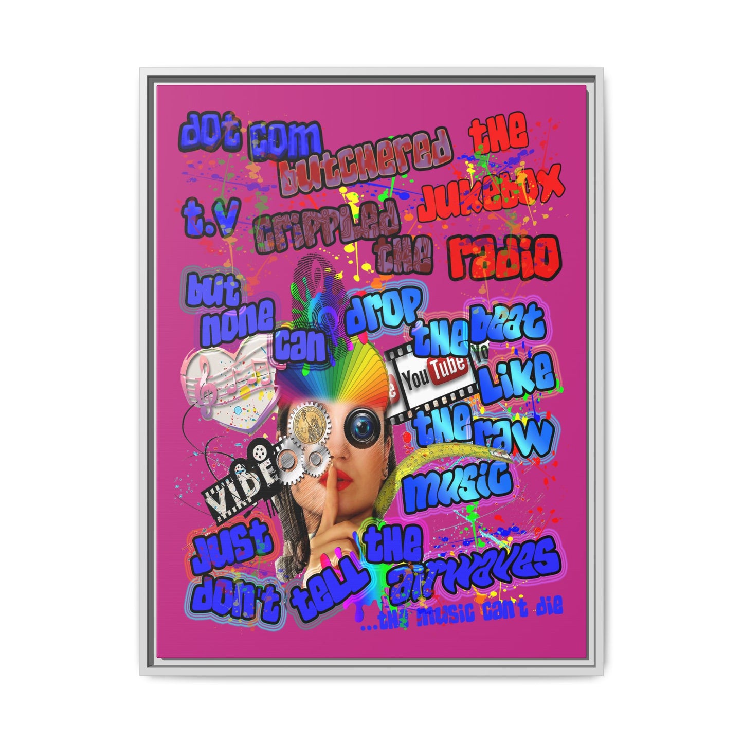 drop the beat - framed canvas art (pink)