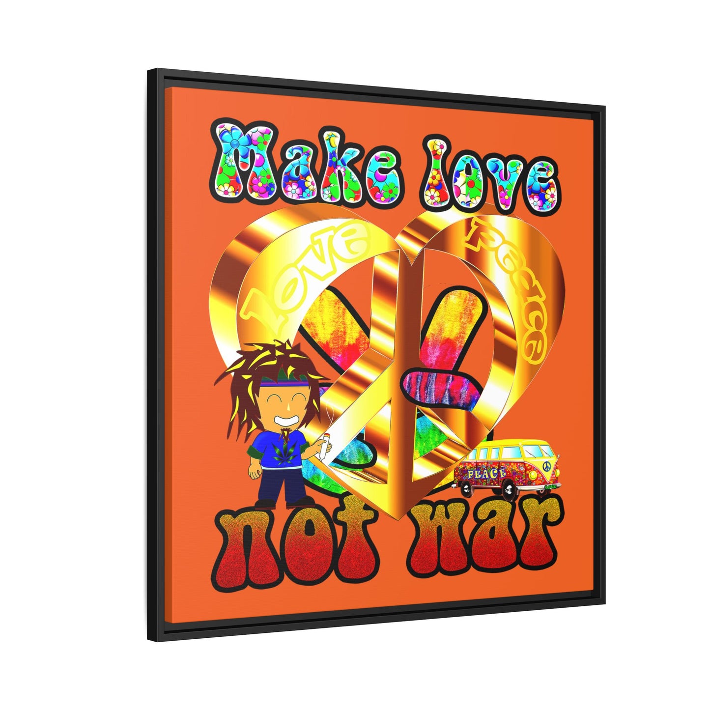 love peace - framed canvas art (orange)