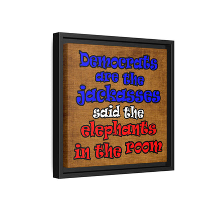 donkeys and elephants - framed canvas art (brown papyrus)