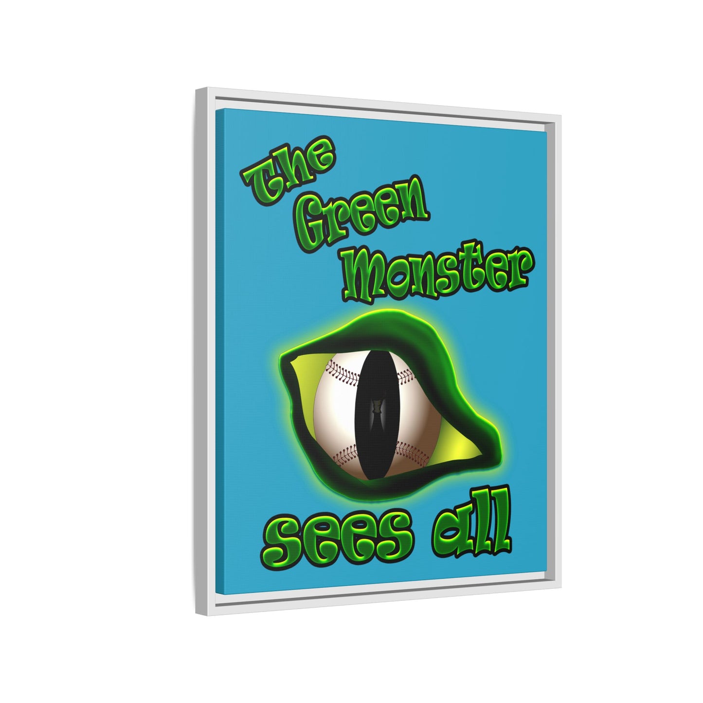 green monster - framed canvas art (turquoise)