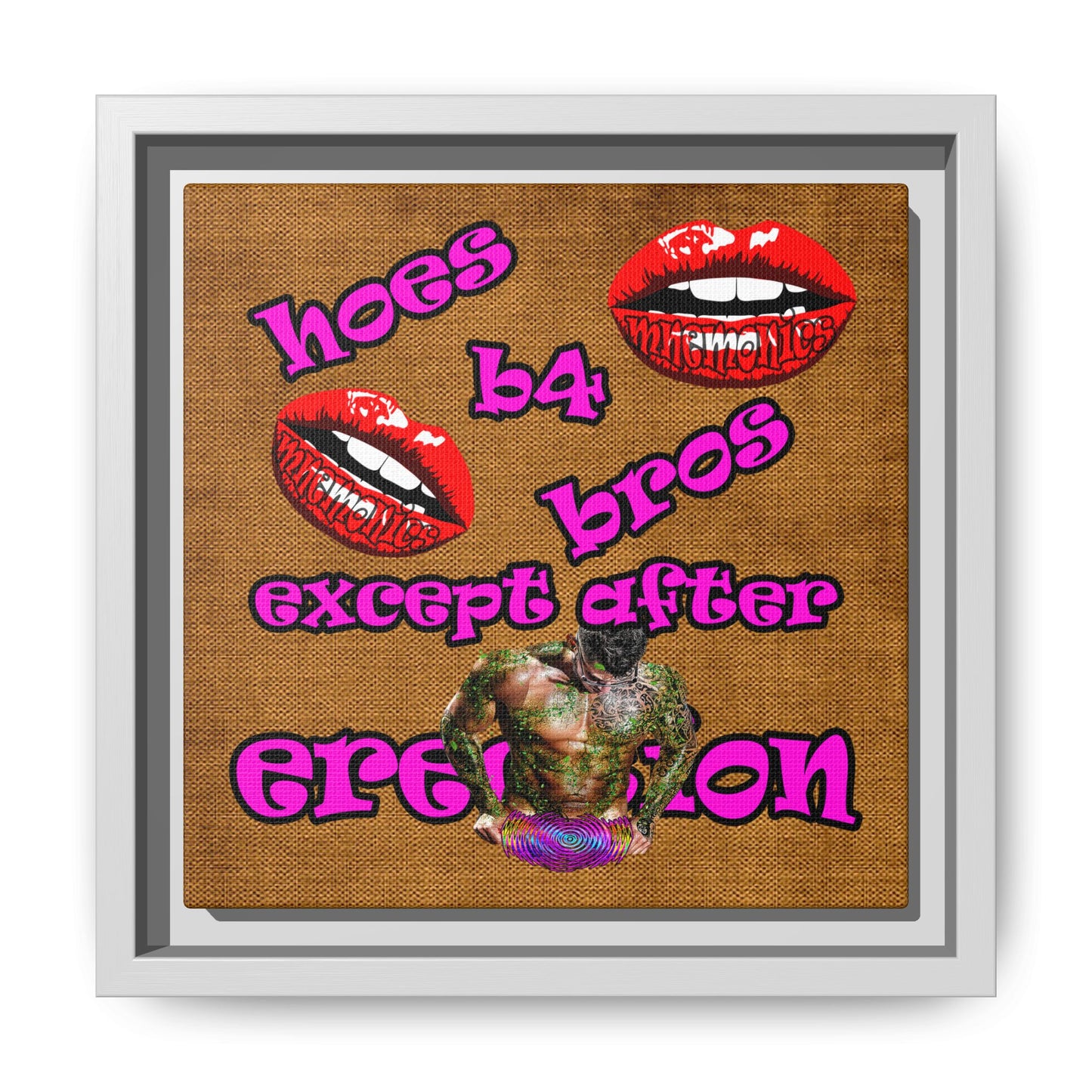 hoes b4 bros - framed canvas art (brown papyrus)
