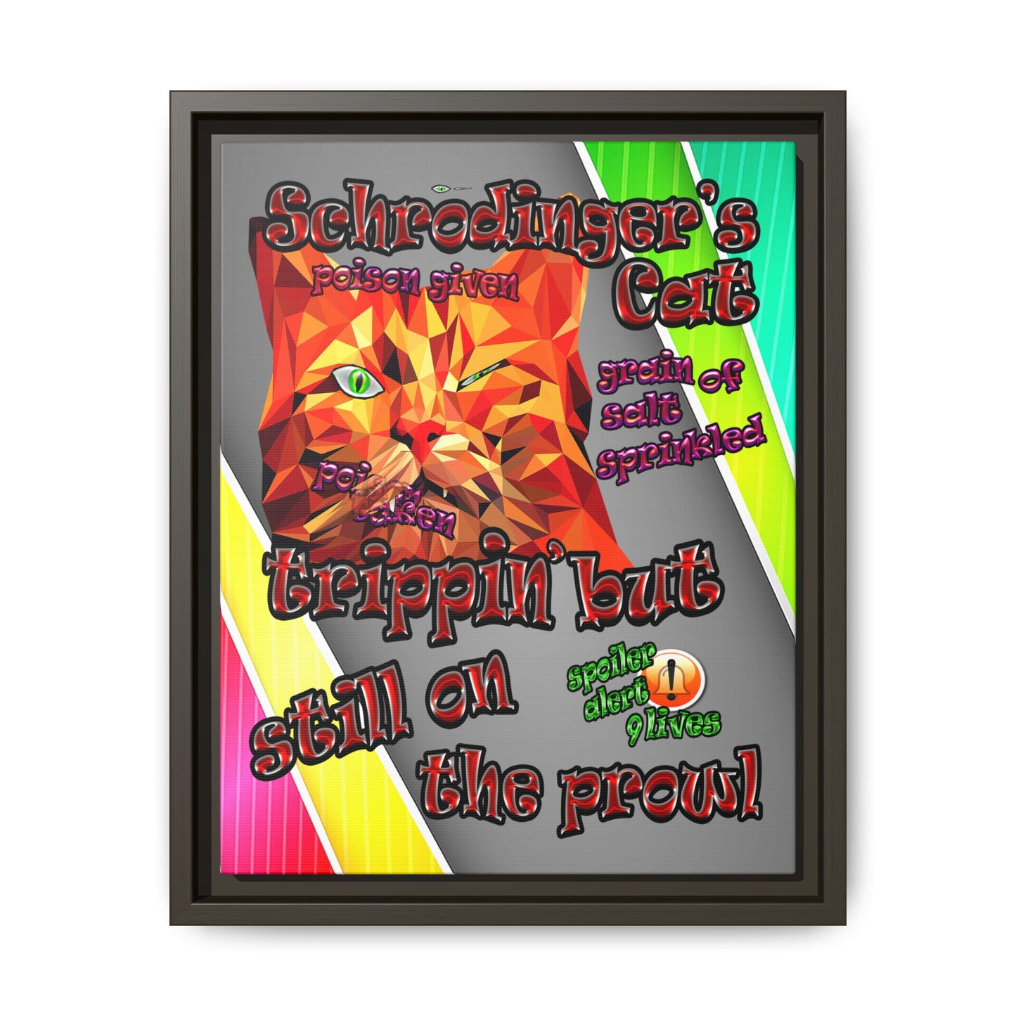 schrodinger's cat - framed canvas art (rainbow split)