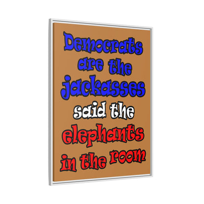 donkeys and elephants - framed canvas art (light brown)
