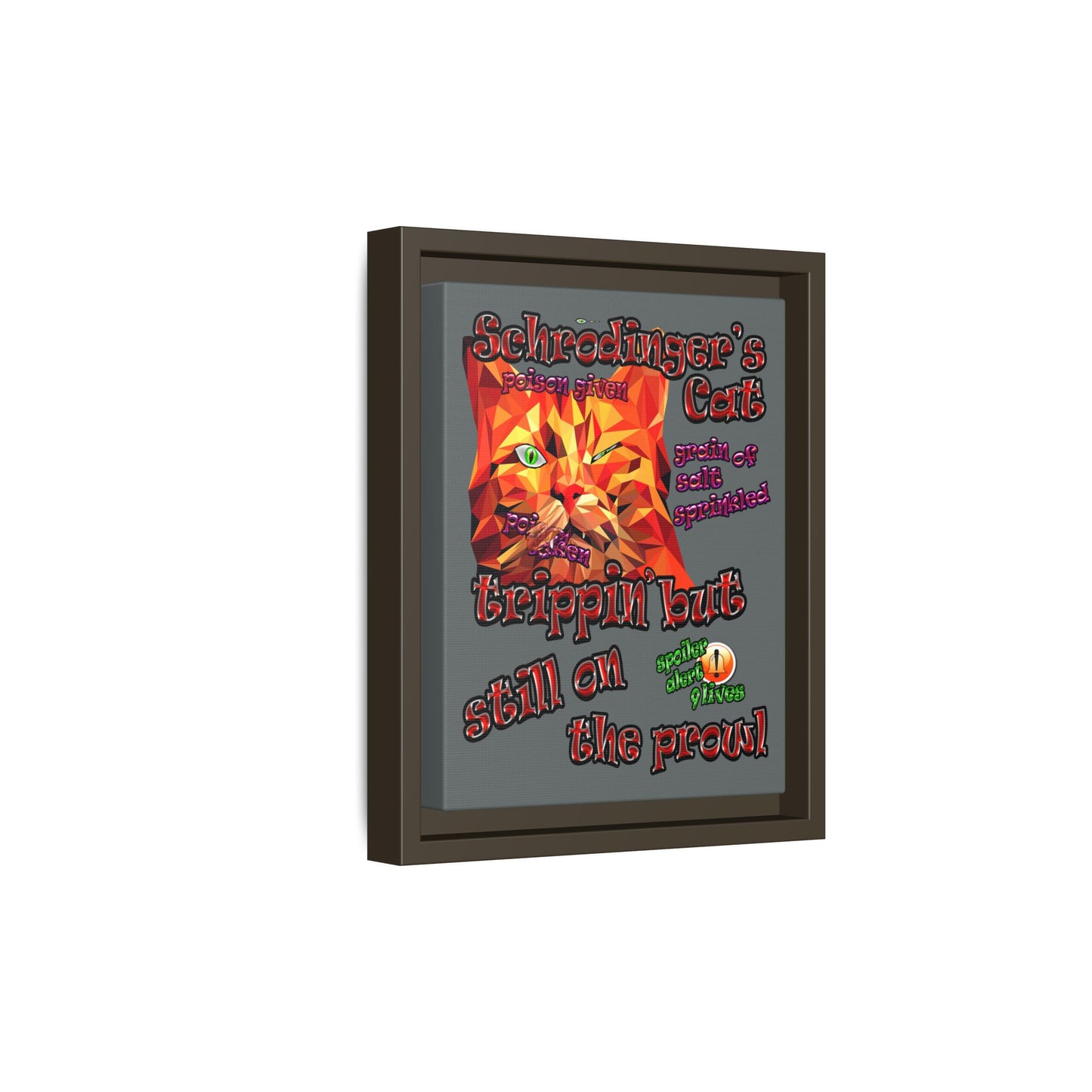 schrodinger's cat - framed canvas art (dark grey)