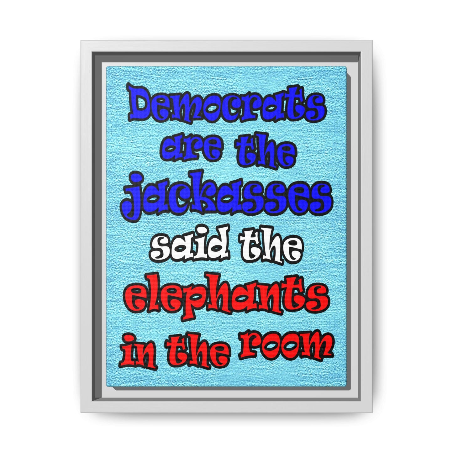 donkeys and elephants - framed canvas art (faded blue)