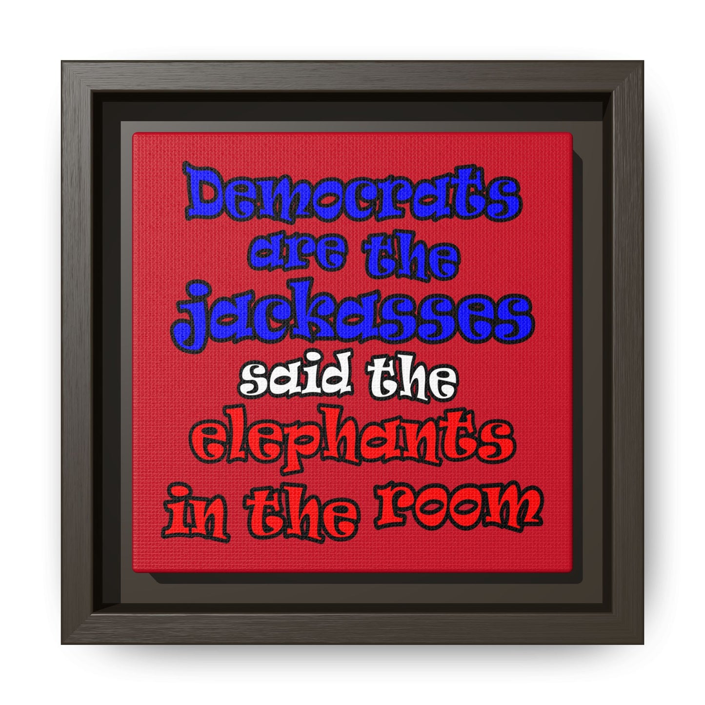 donkeys and elephants - framed canvas art (dark red)