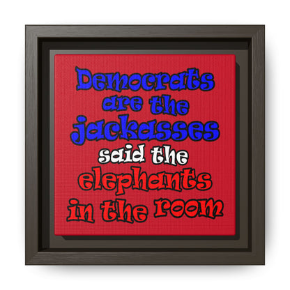 donkeys and elephants - framed canvas art (dark red)