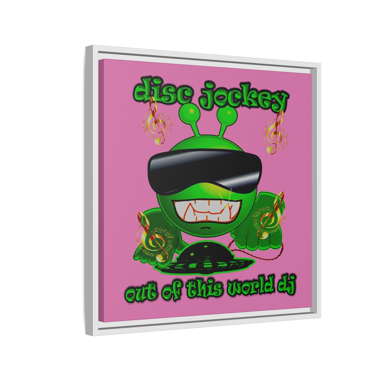 disc jockey - framed canvas art (light pink)