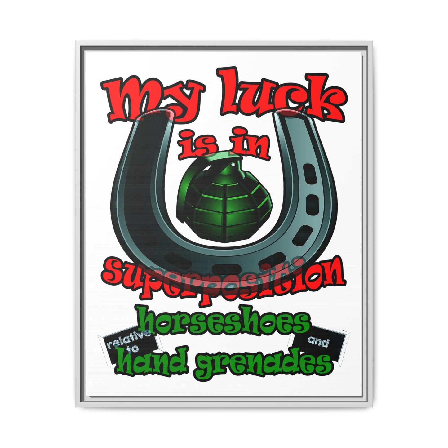 my luck - framed canvas art (white)