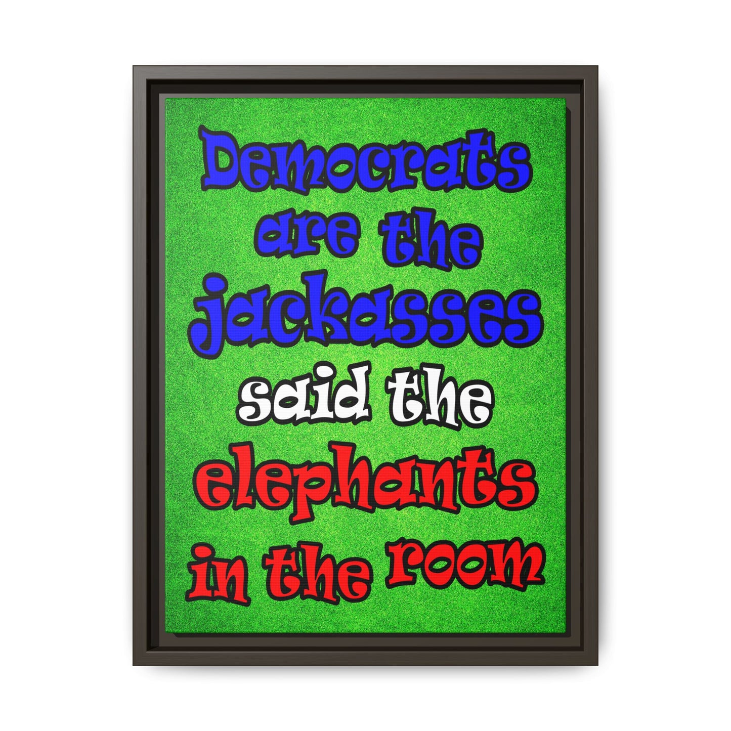 donkeys and elephants - framed canvas art (green turf)