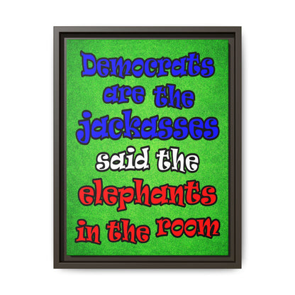 donkeys and elephants - framed canvas art (green turf)
