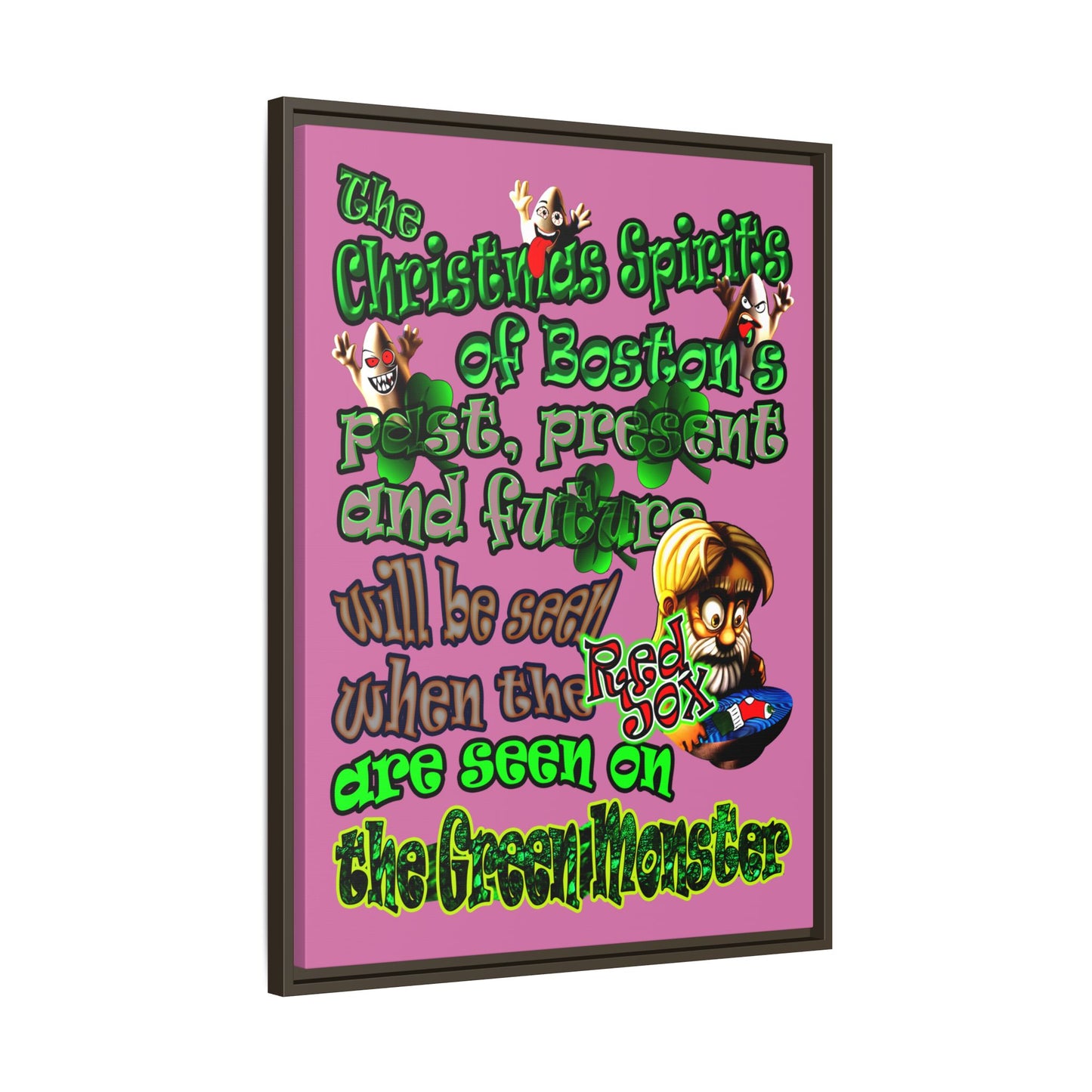 christmas spirits of boston - framed canvas art (light pink)
