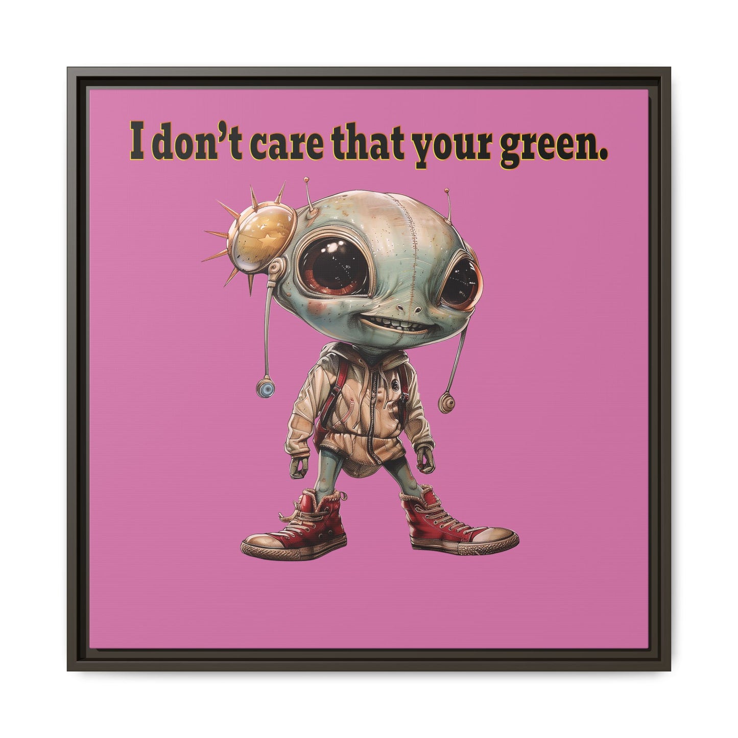 I don't care that your green - framed canvas art (light pink)