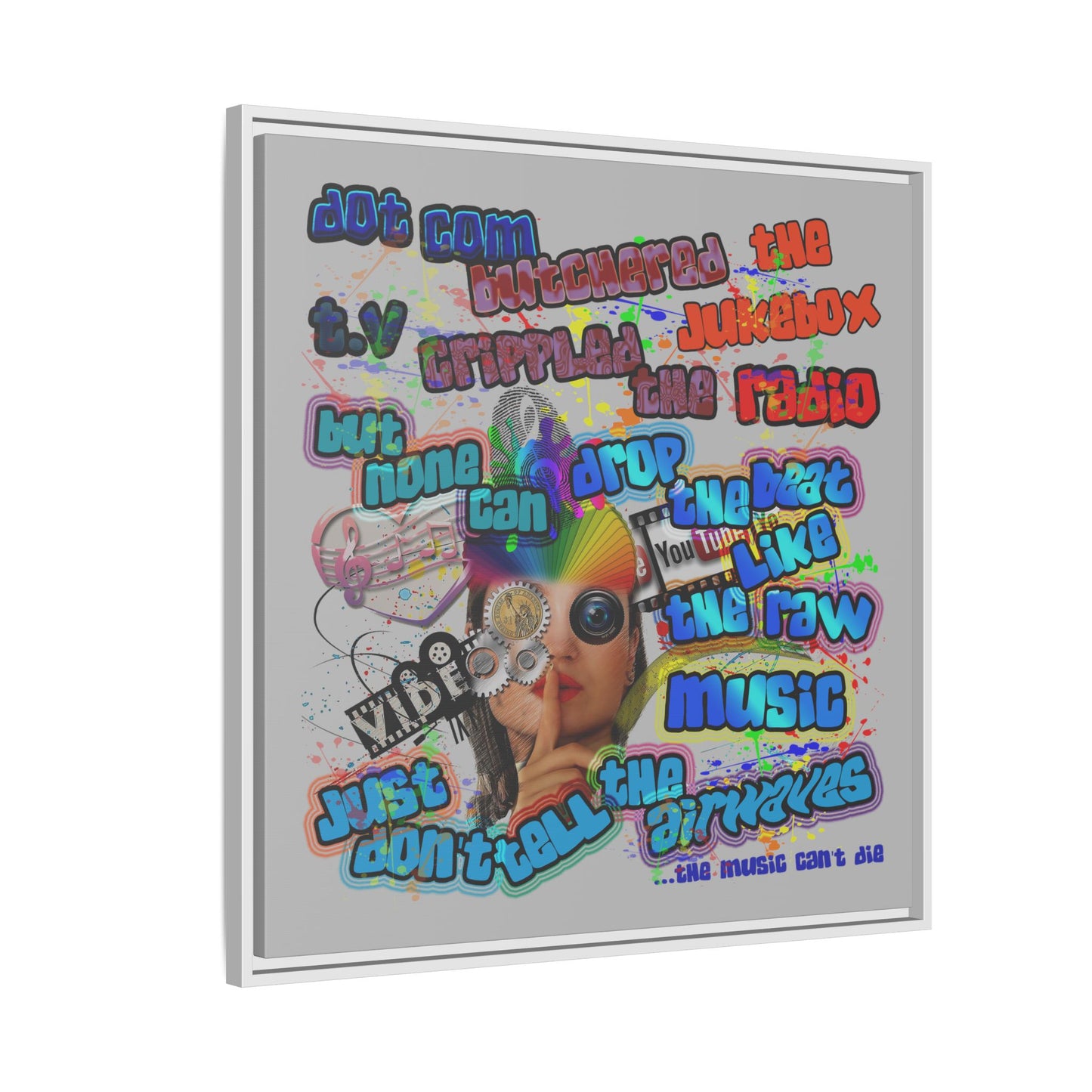 drop the beat - framed canvas art (light grey)