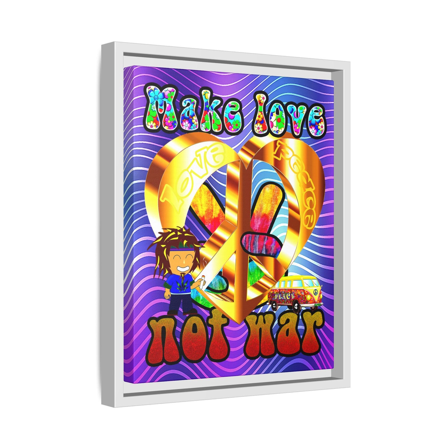 love peace - framed canvas art (purple wave)