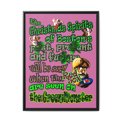 christmas spirits of boston - framed canvas art (light pink)