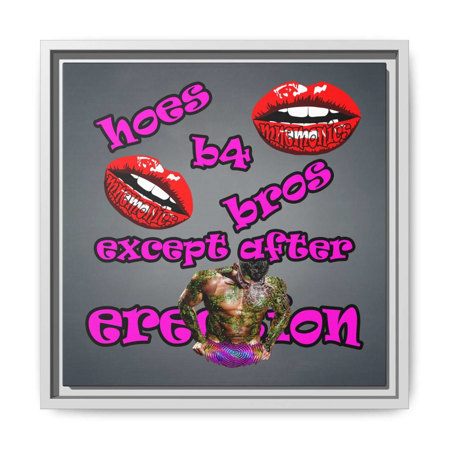 hoes b4 bros - framed canvas art (grey-light grey)
