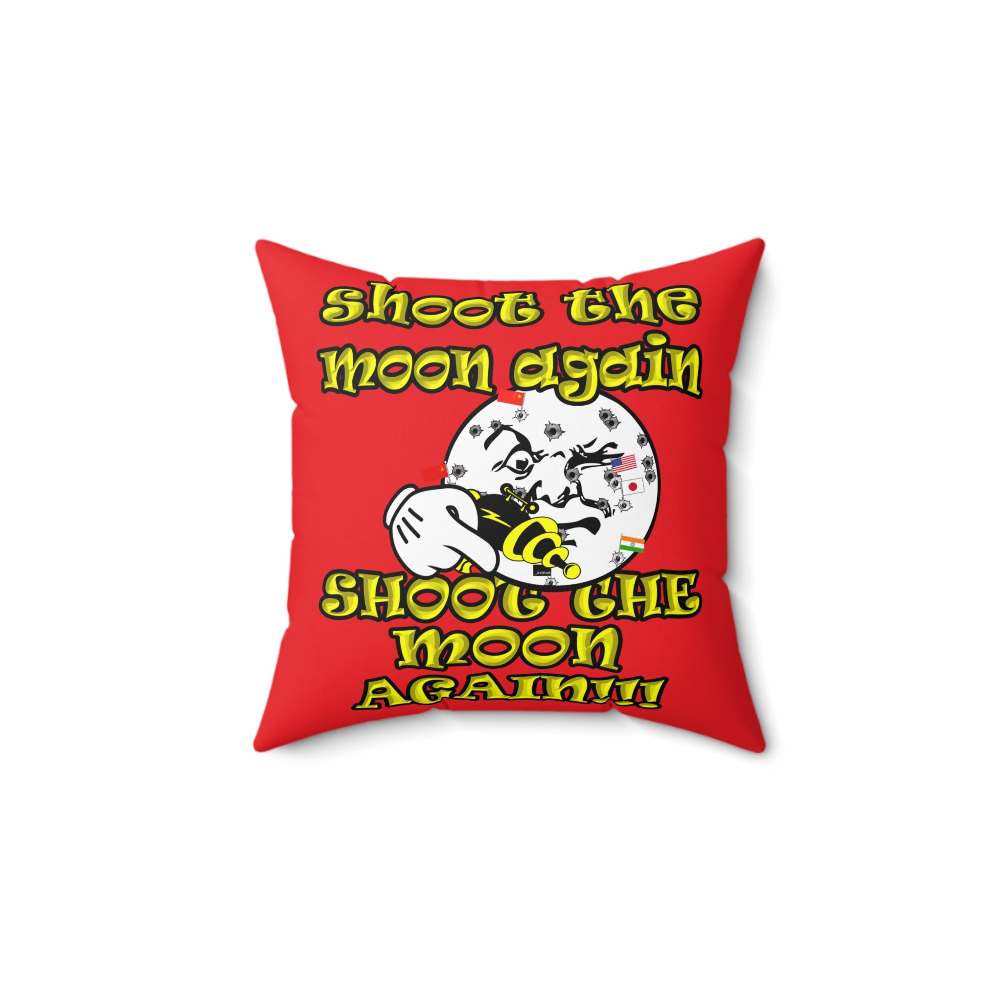 shoot the moon again - Spun Polyester Square Pillow - (red)