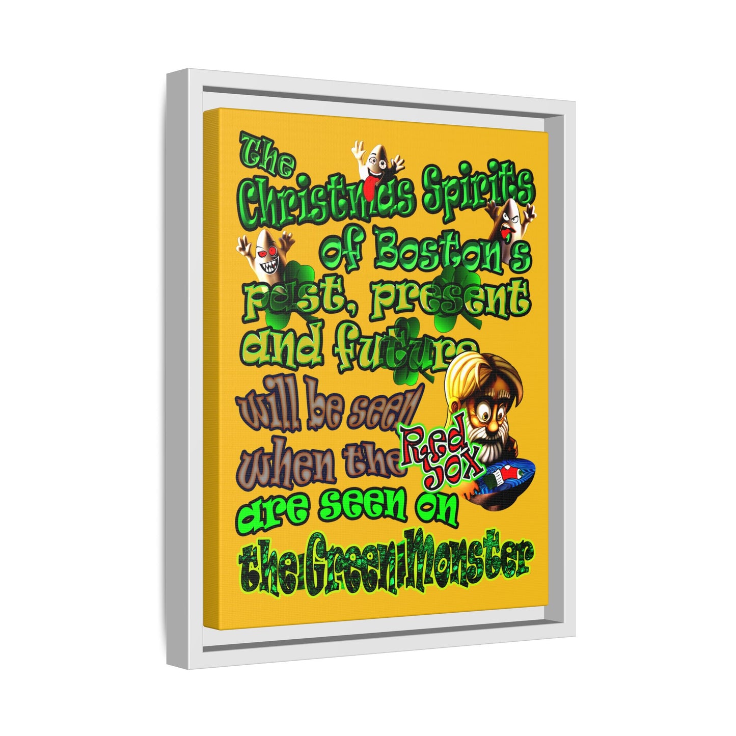 christmas spirits of boston - framed canvas art (yellow)