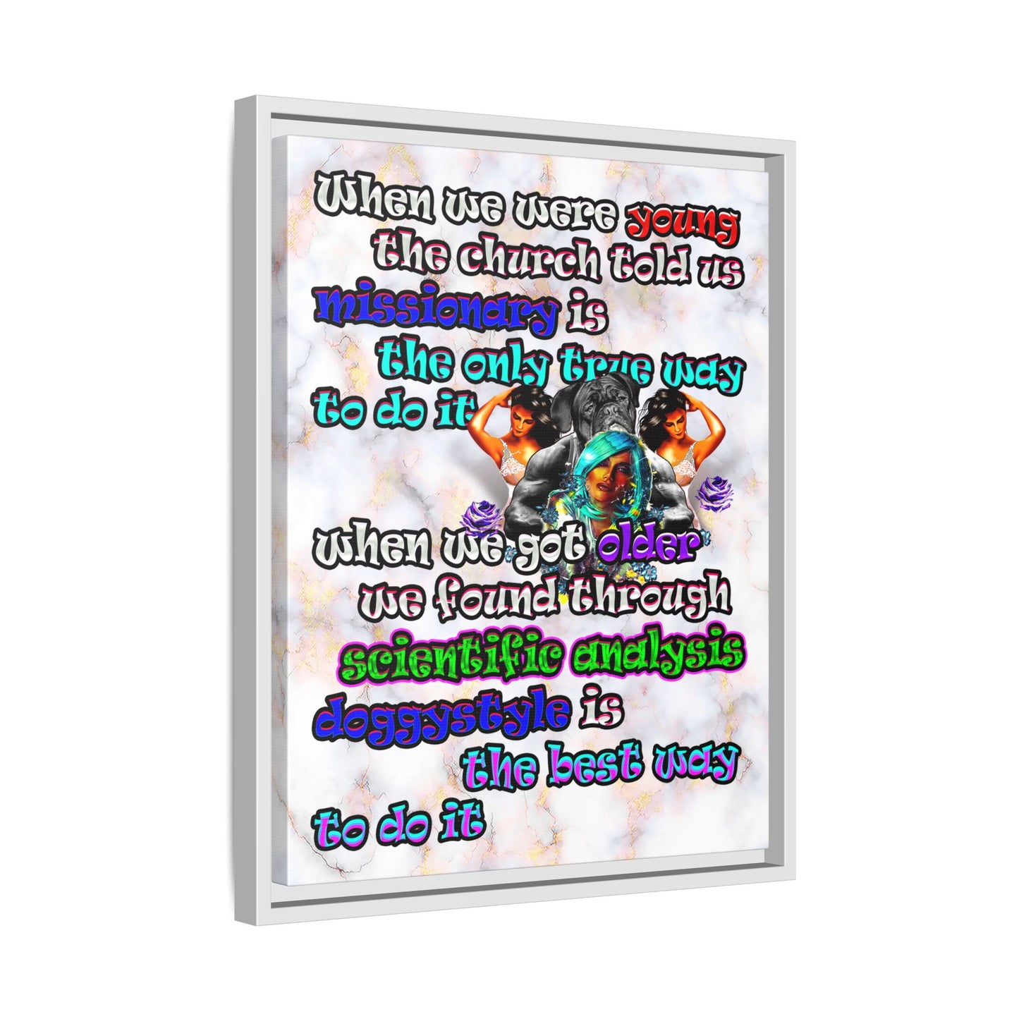 doggystyle - framed canvas art (white marble)