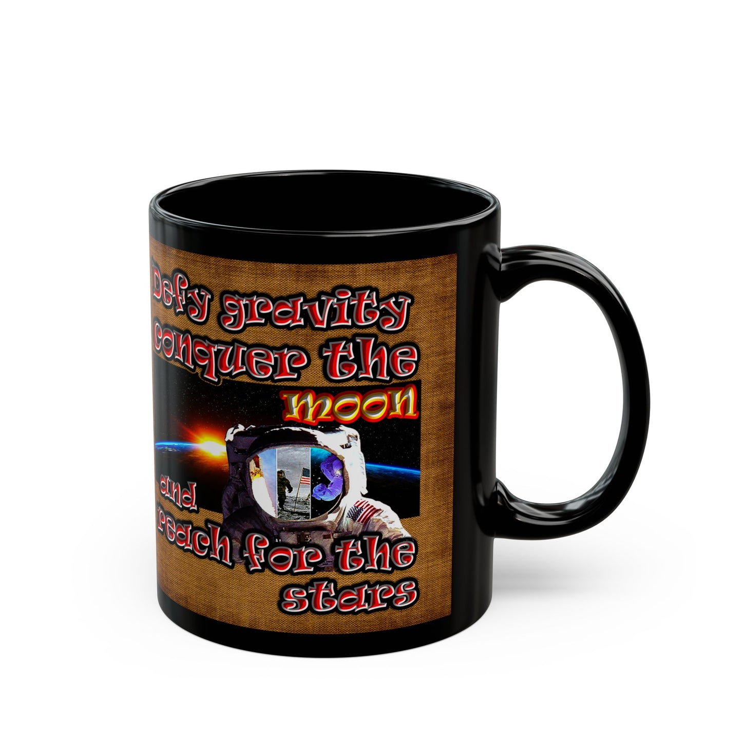 defy conquer reach - Black Mug (brown papyrus)