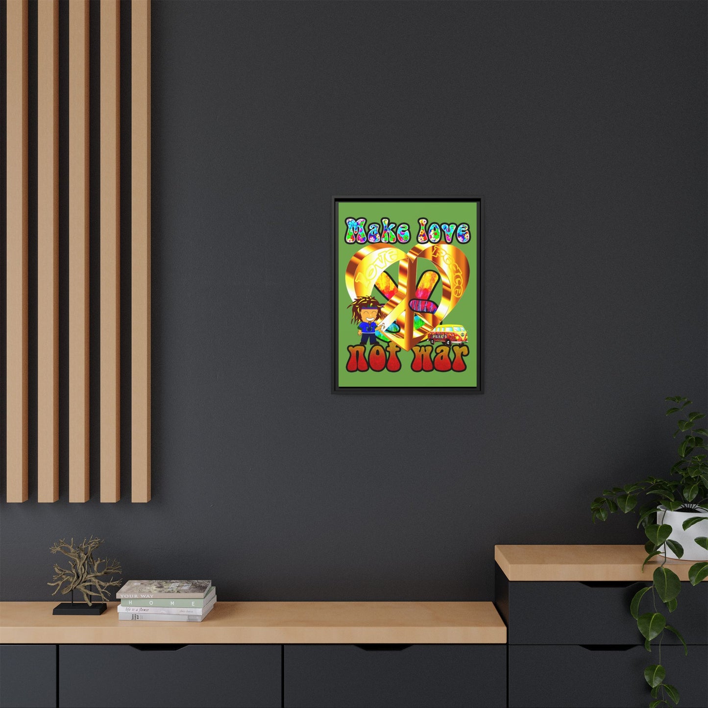 love peace - framed canvas art (green)