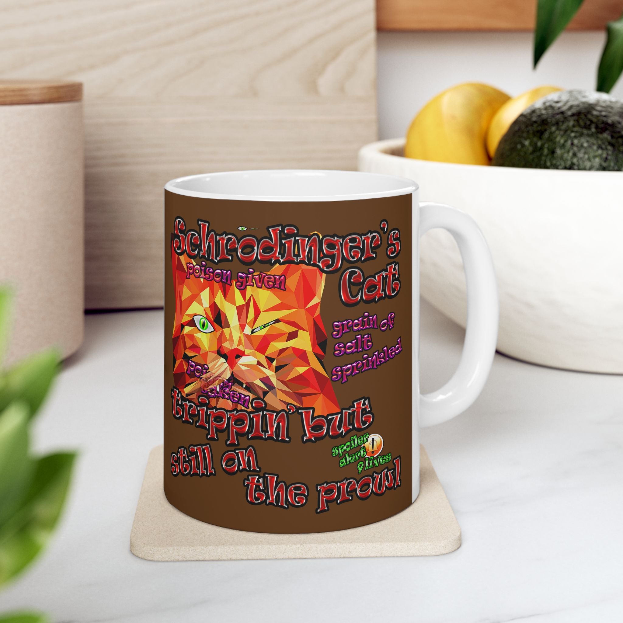 schrodinger's cat - White Mug (brown)