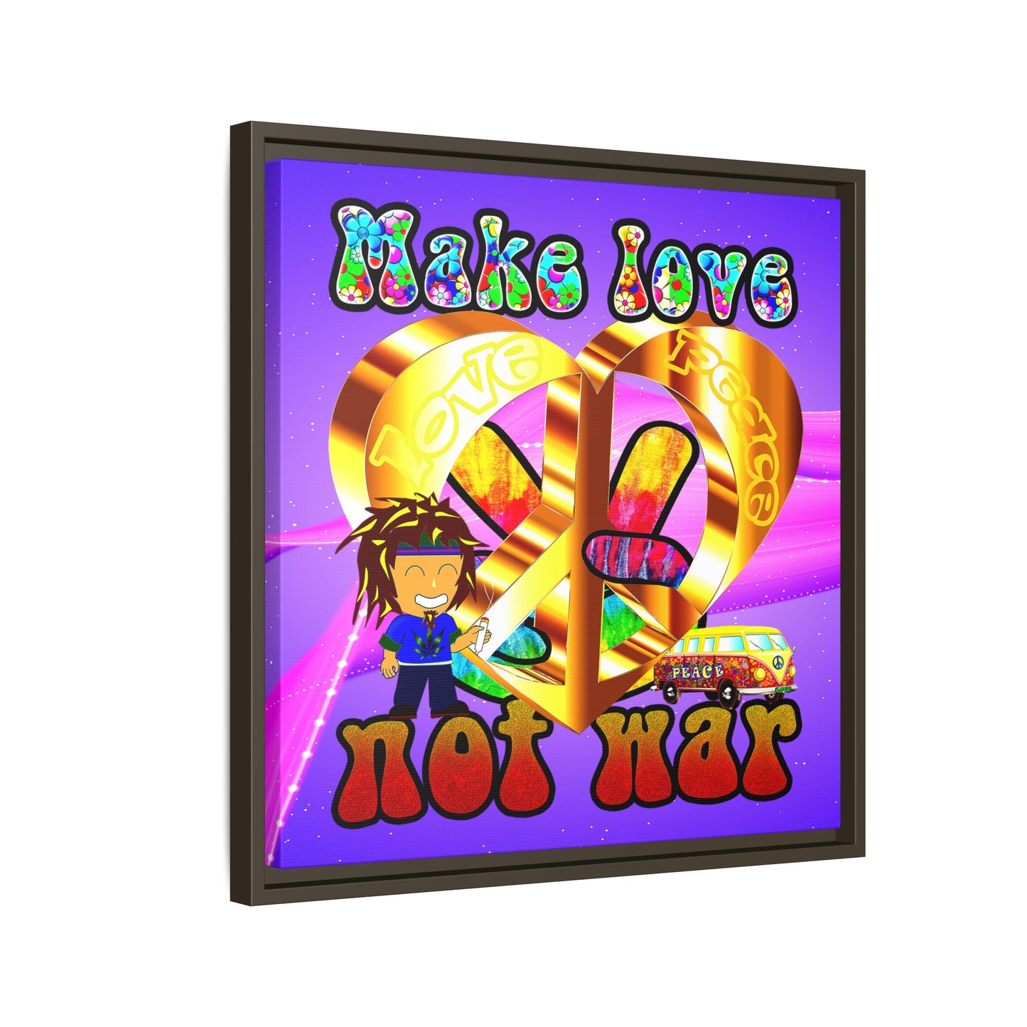 love peace - framed canvas art (purple-pink wave)