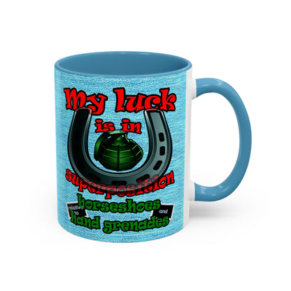 my luck - Accent Mug (faded dark blue)