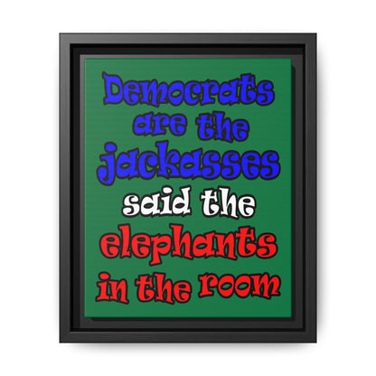 donkeys and elephants - framed canvas art (dark green)