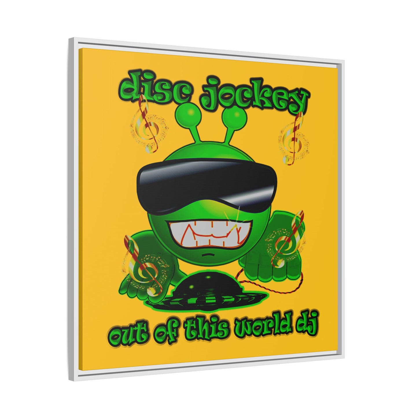 disc jockey - framed canvas art (yellow)