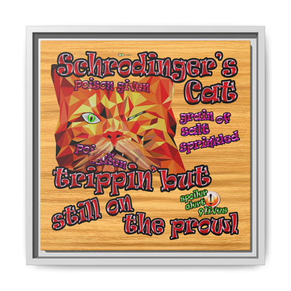schrodinger's cat - framed canvas art (butterscotch wood finish)
