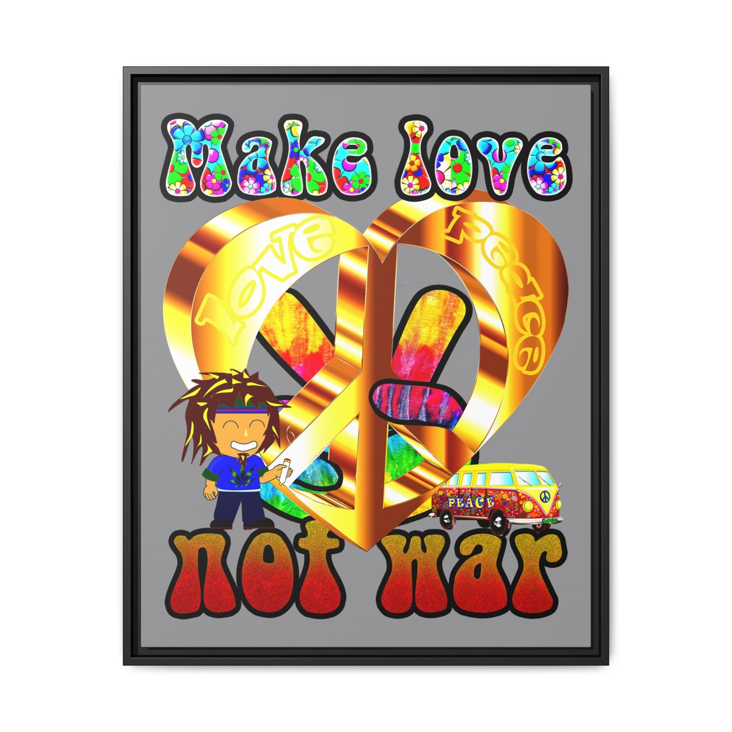 love peace - framed canvas art (grey)