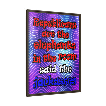 donkeys and elephants - framed canvas art (purple wave)