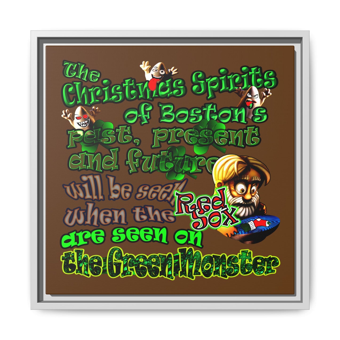 christmas spirits of boston - framed canvas art (brown)
