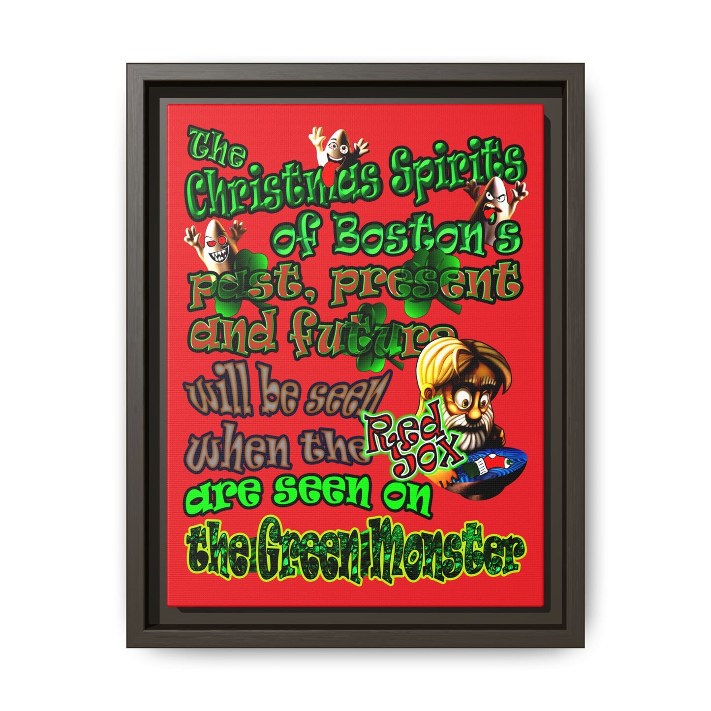 christmas spirits of boston - framed canvas art (red)