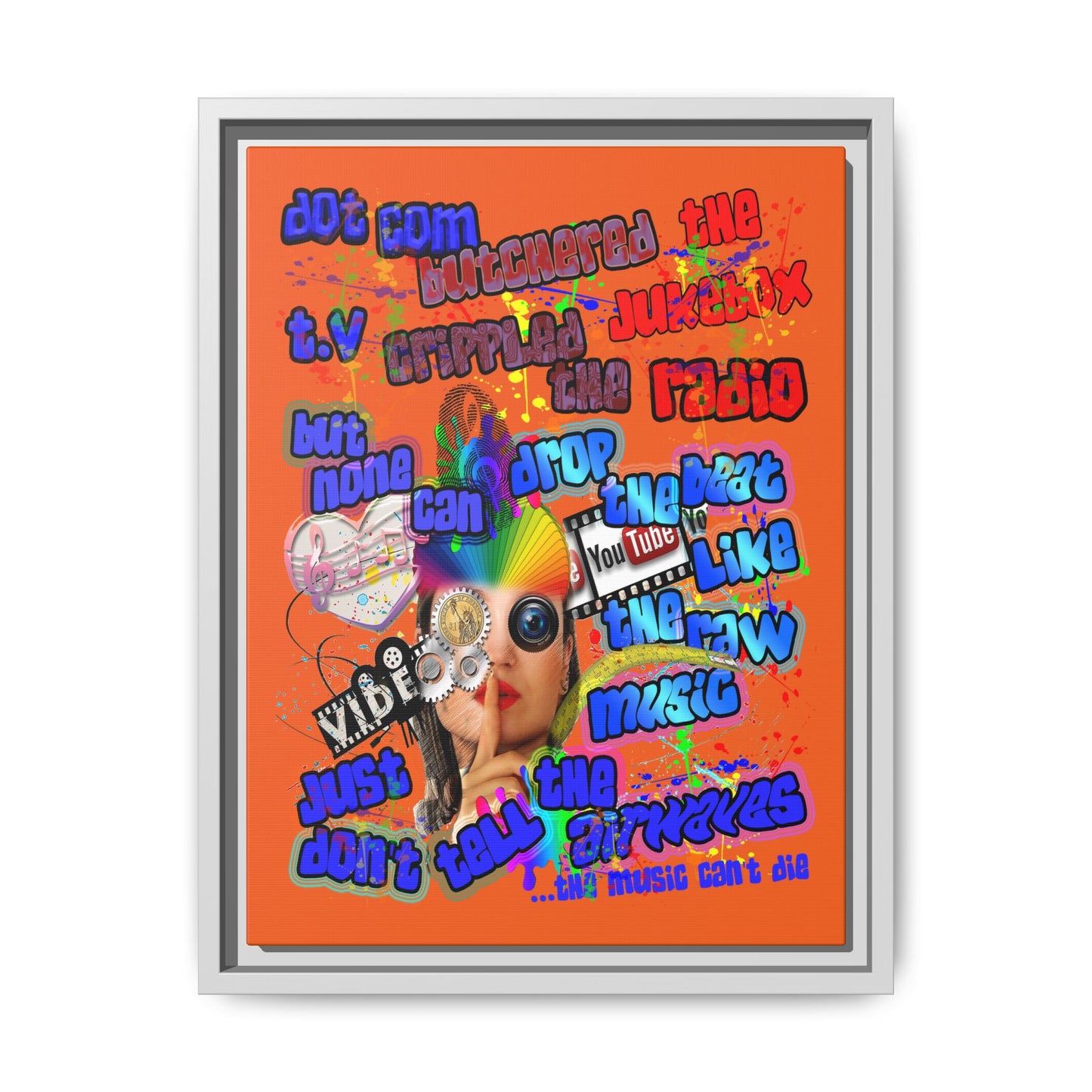drop the beat - framed canvas art (orange)