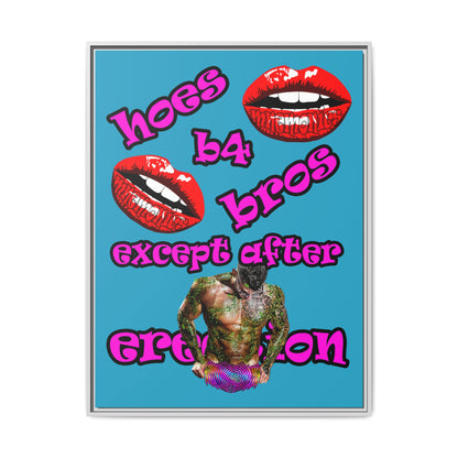 hoes b4 bros - framed canvas art (turquoise)