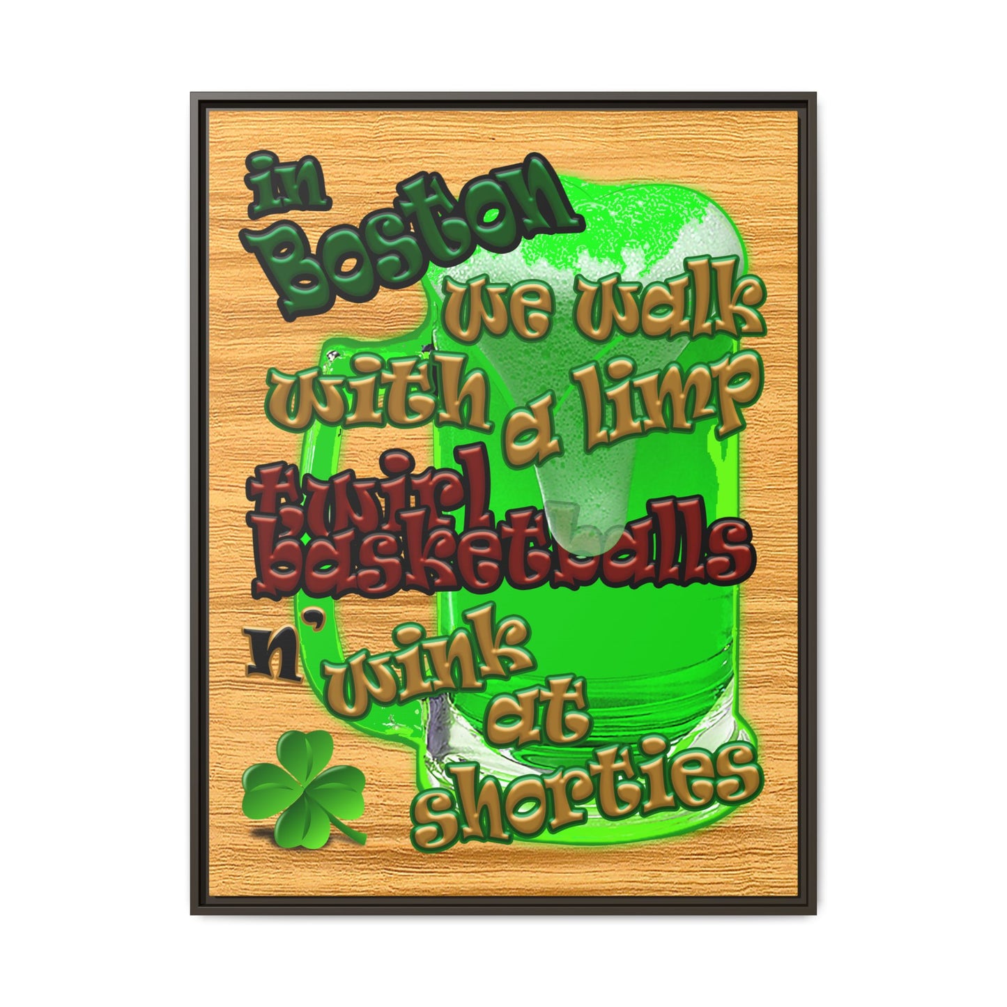 celtics logo - framed canvas art (butterscotch wood finish)