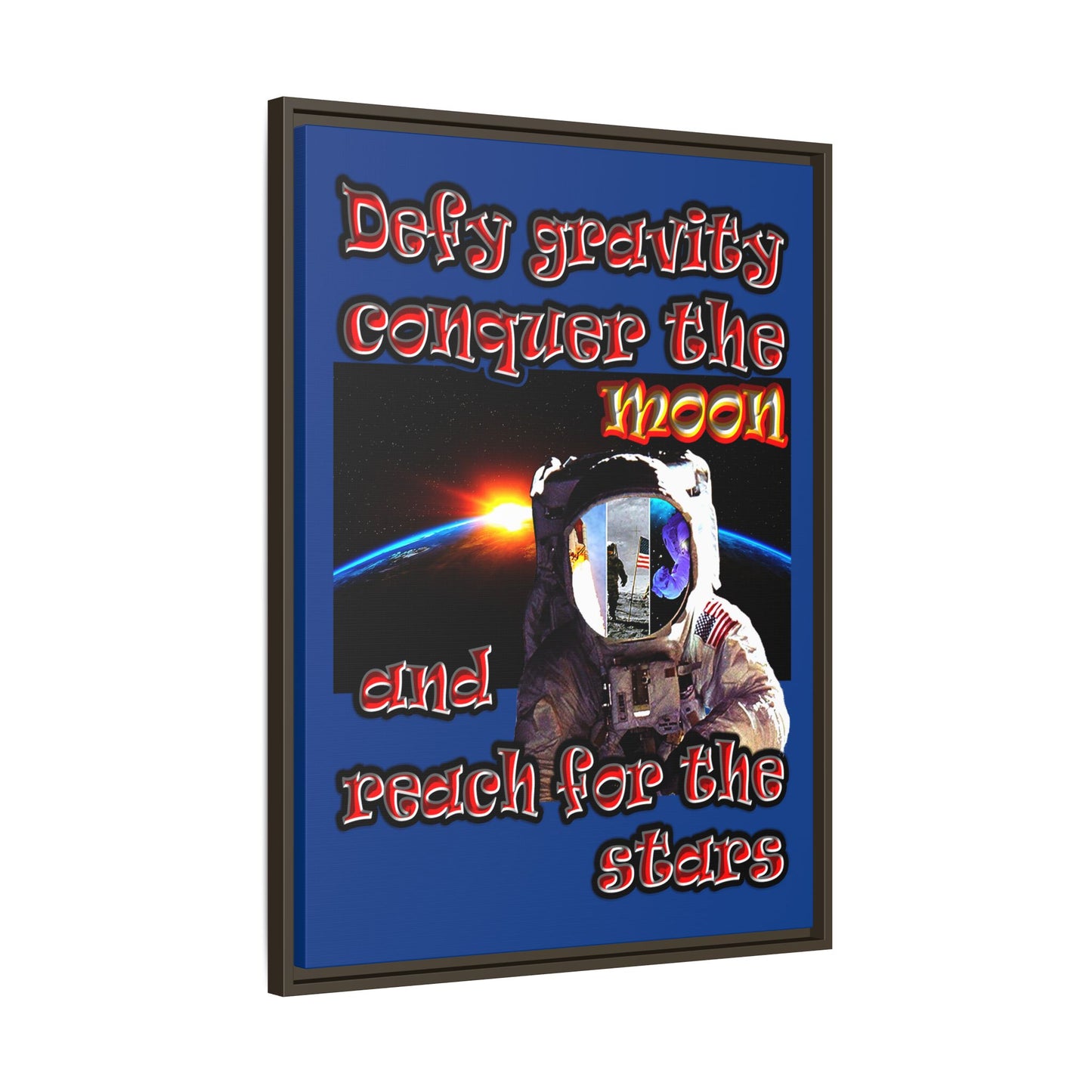 defy conquer reach - framed canvas art (dark blue)