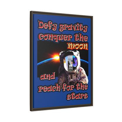 defy conquer reach - framed canvas art (dark blue)