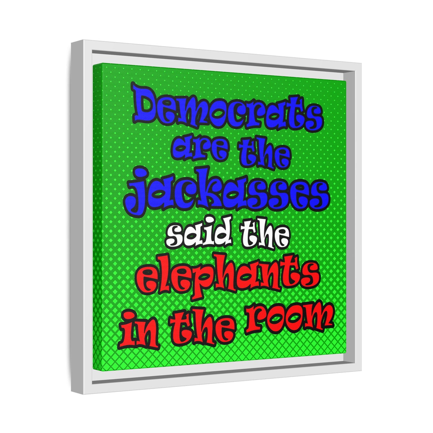 donkeys and elephants - framed canvas art (logo green)