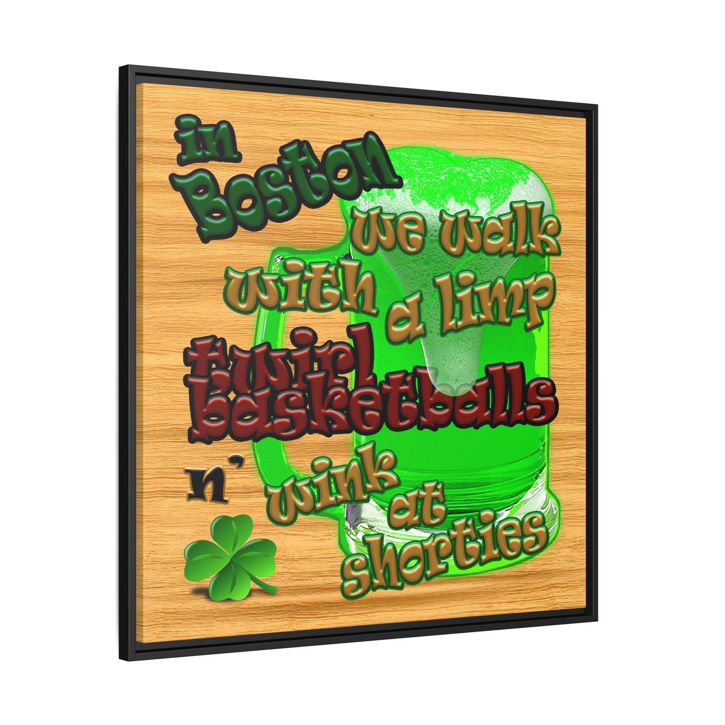 celtics logo - framed canvas art (butterscotch wood finish)