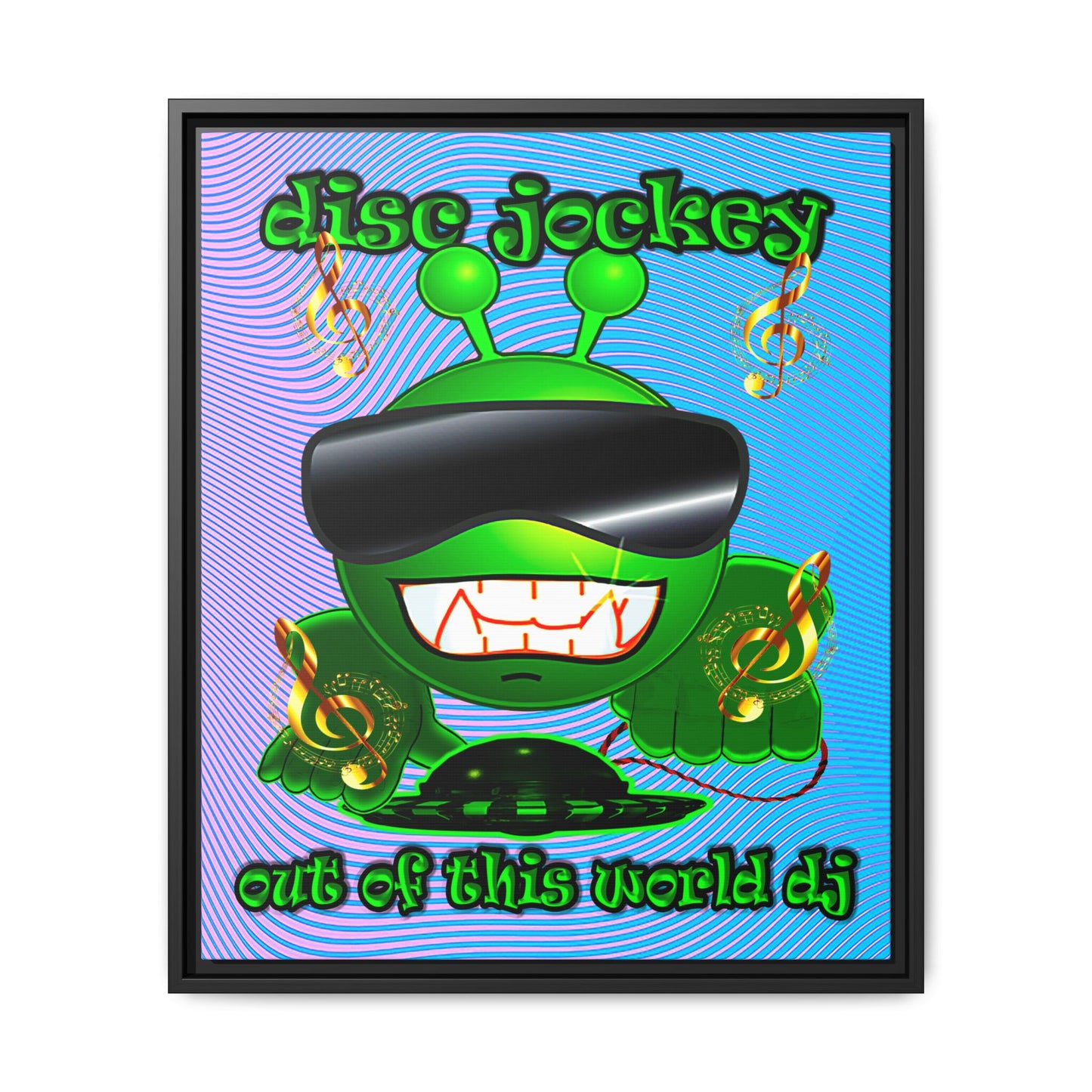 disc jockey - framed canvas art (light blue-purple wave)