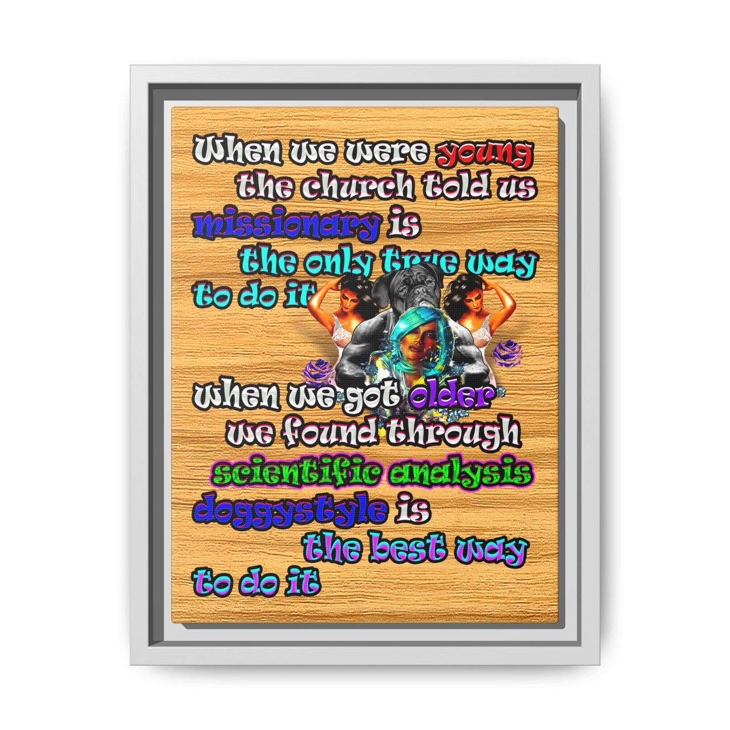 doggystyle - framed canvas art (butterscotch wood finish)